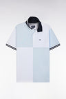 Relaxed-fit cut and sew short-sleeved polo shirt in sky blue cotton