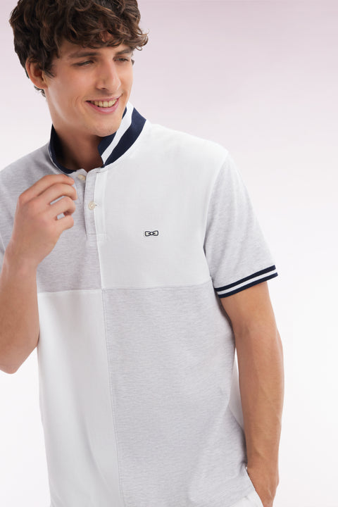 Relaxed-fit cut and sew short-sleeved polo shirt in grey cotton - Image 3