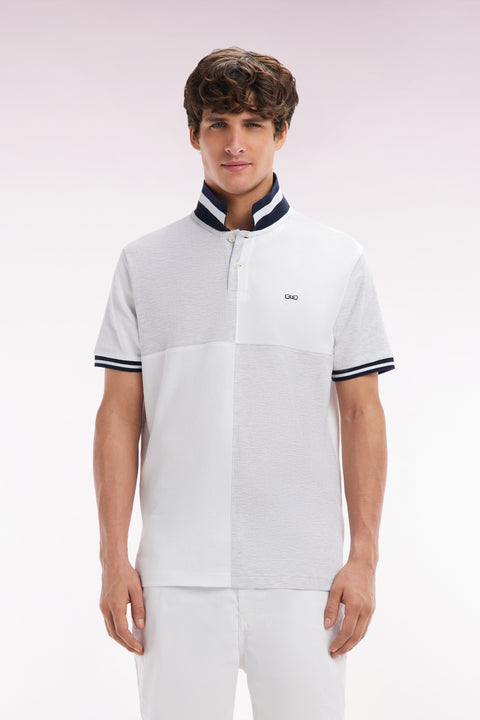 Relaxed-fit cut and sew short-sleeved polo shirt in grey cotton - Image 1