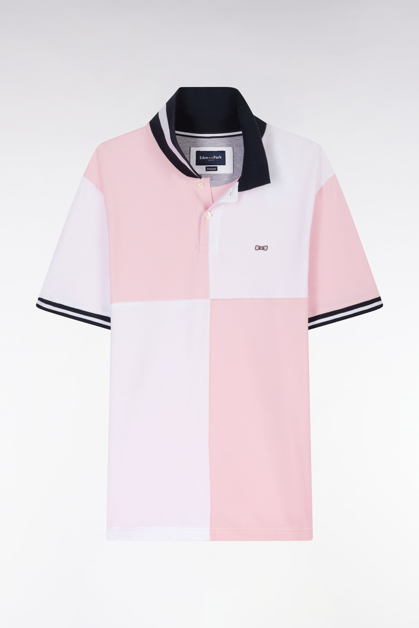 Polo à manches courtes coupé-cousu en coton rose coupe décontractée