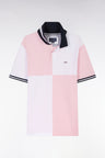 Relaxed-fit cut and sew short-sleeved polo shirt in pink cotton