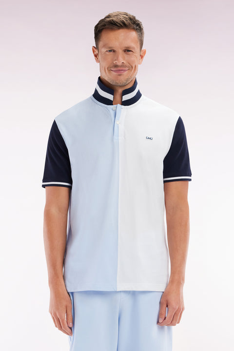 Relaxed-fit two-tone sky blue and white short-sleeved cotton polo shirt - Image 1