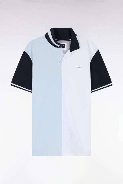 Relaxed-fit two-tone sky blue and white short-sleeved cotton polo shirt - Image 2