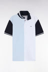 Relaxed-fit two-tone sky blue and white short-sleeved cotton polo shirt