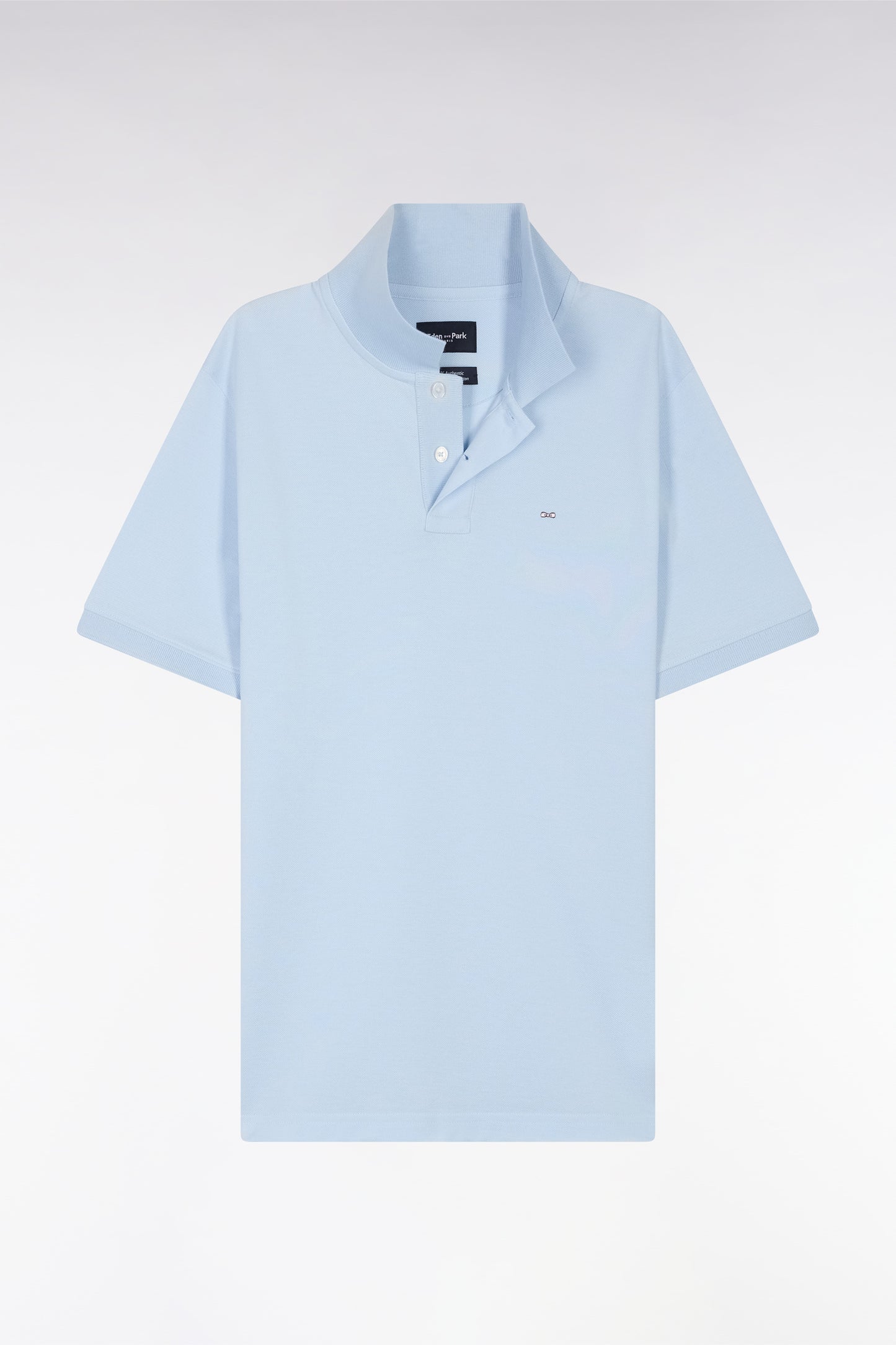 Straight-fit short-sleeved polo shirt in sky blue Pima cotton