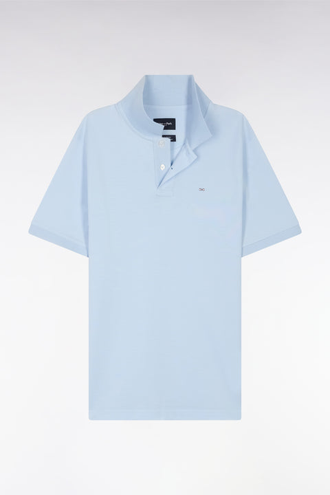 Straight-fit short-sleeved polo shirt in sky blue Pima cotton - Image 2