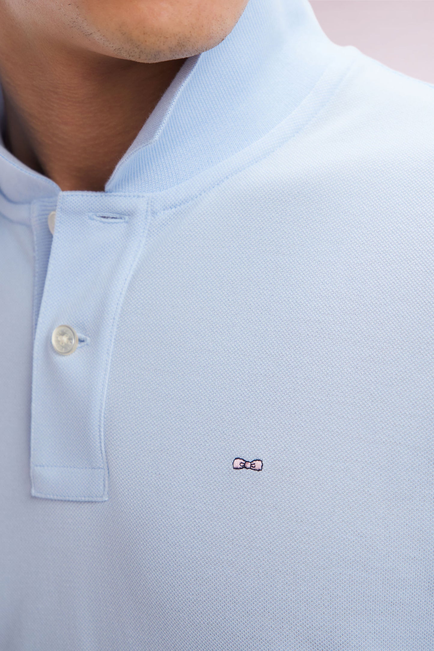 Straight-fit short-sleeved polo shirt in sky blue Pima cotton