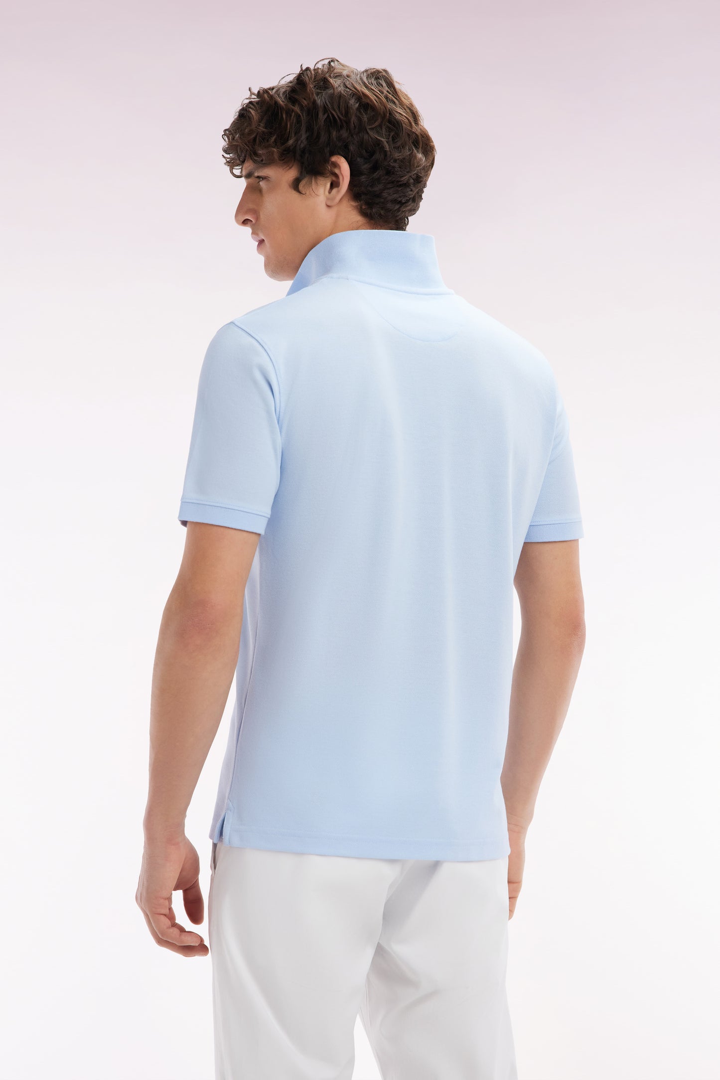 Straight-fit short-sleeved polo shirt in sky blue Pima cotton