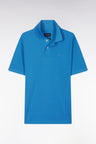 Straight-fit short-sleeved polo shirt in blue Pima cotton
