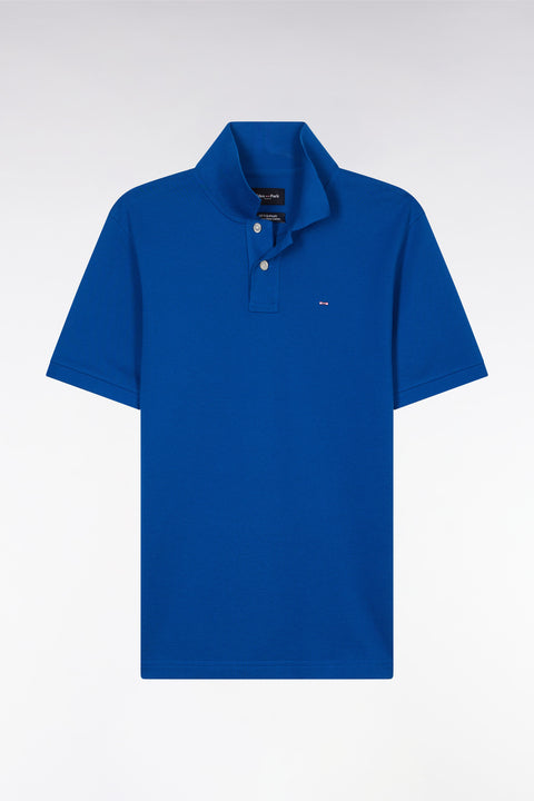 Straight-fit short-sleeved polo shirt in dark blue Pima cotton - Image 2