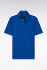 Straight-fit short-sleeved polo shirt in dark blue Pima cotton