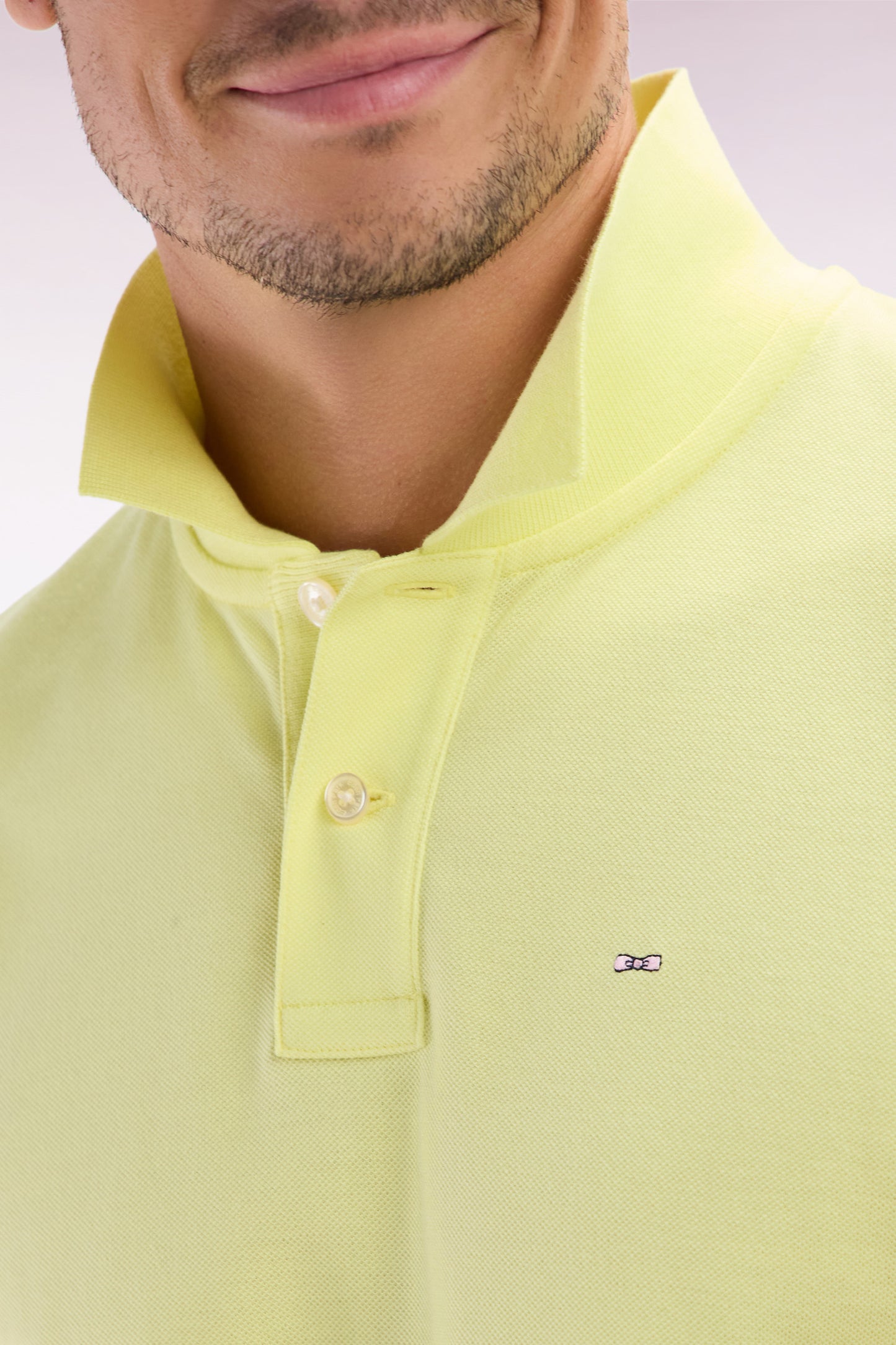 Straight-fit short-sleeved polo shirt in yellow Pima cotton