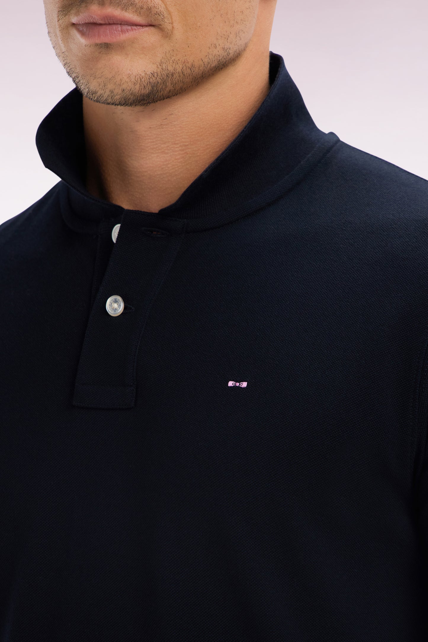 Straight-fit short-sleeved polo shirt in black Pima cotton