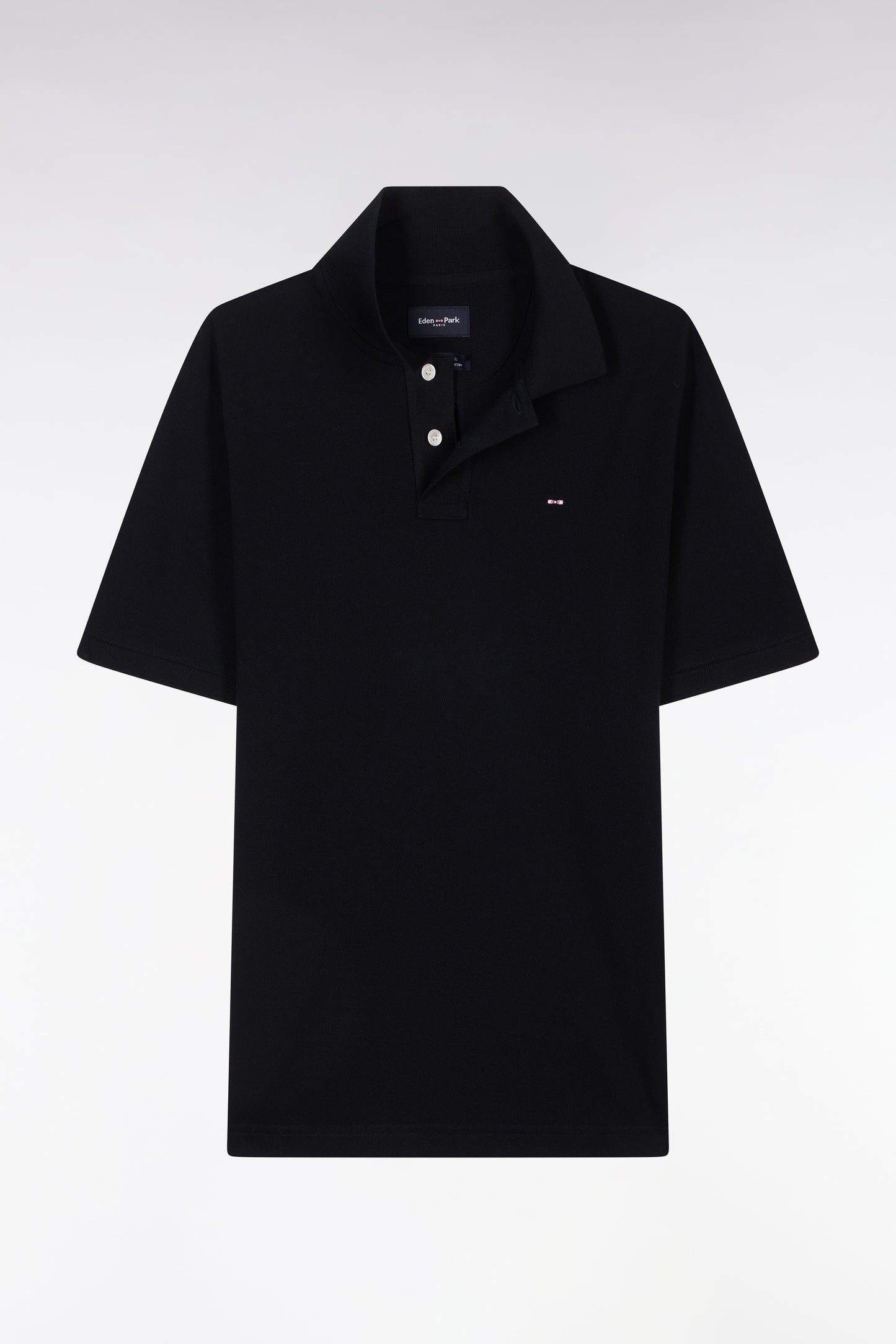Straight-fit short-sleeved polo shirt in black Pima cotton
