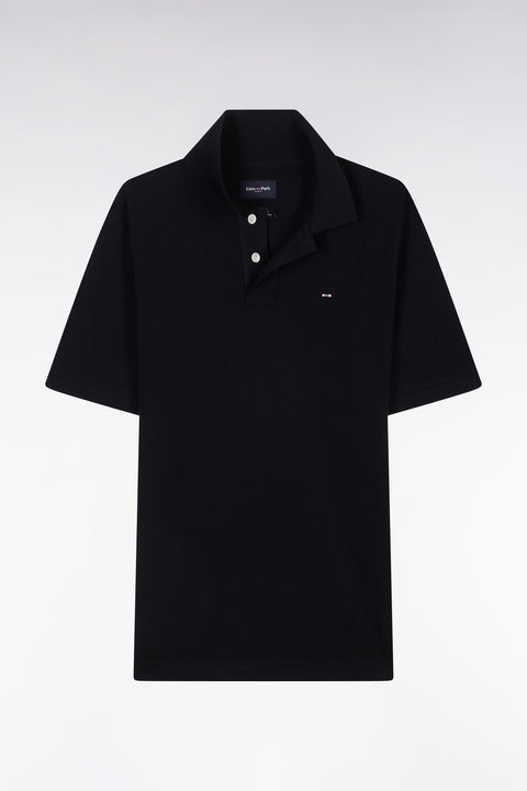 Straight-fit short-sleeved polo shirt in black Pima cotton - Image 2