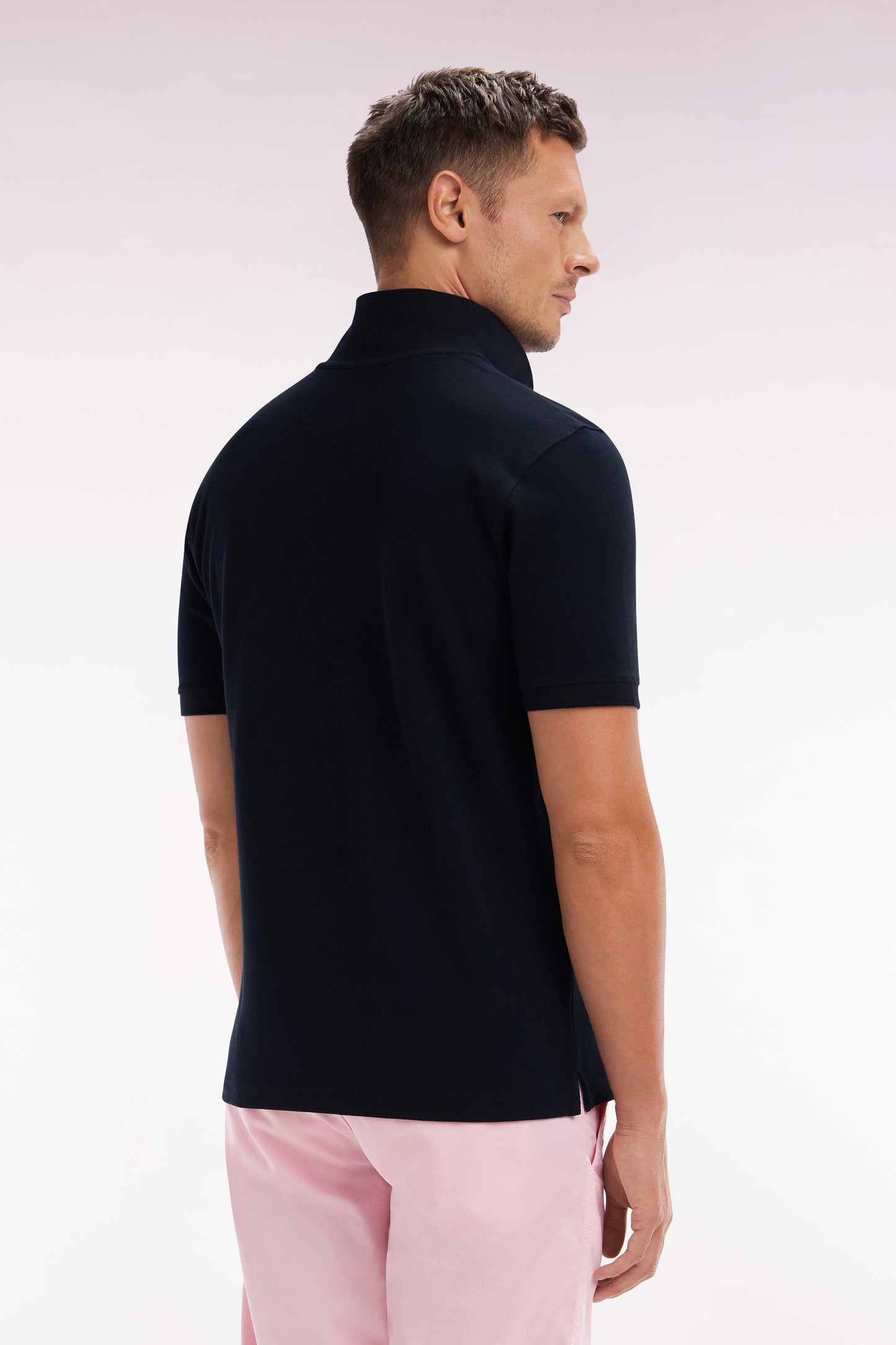Straight-fit short-sleeved polo shirt in black Pima cotton