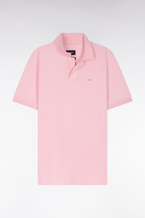Straight-fit short-sleeved polo shirt in light pink Pima cotton - Image 2
