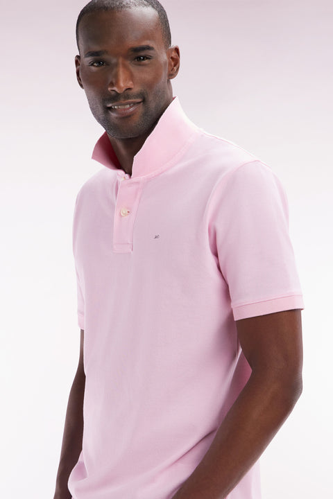 Straight-fit short-sleeved polo shirt in light pink Pima cotton - Image 3