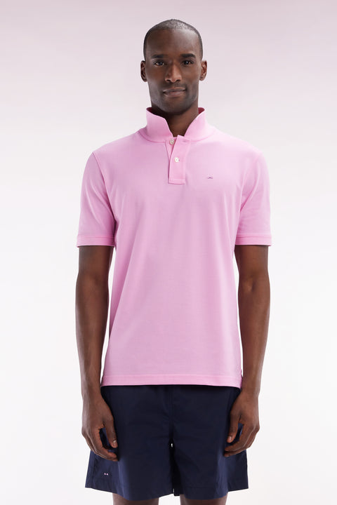 Straight-fit short-sleeved polo shirt in pink Pima cotton - Image 1