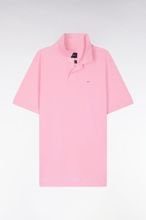 Straight-fit short-sleeved polo shirt in pink Pima cotton - Image 2