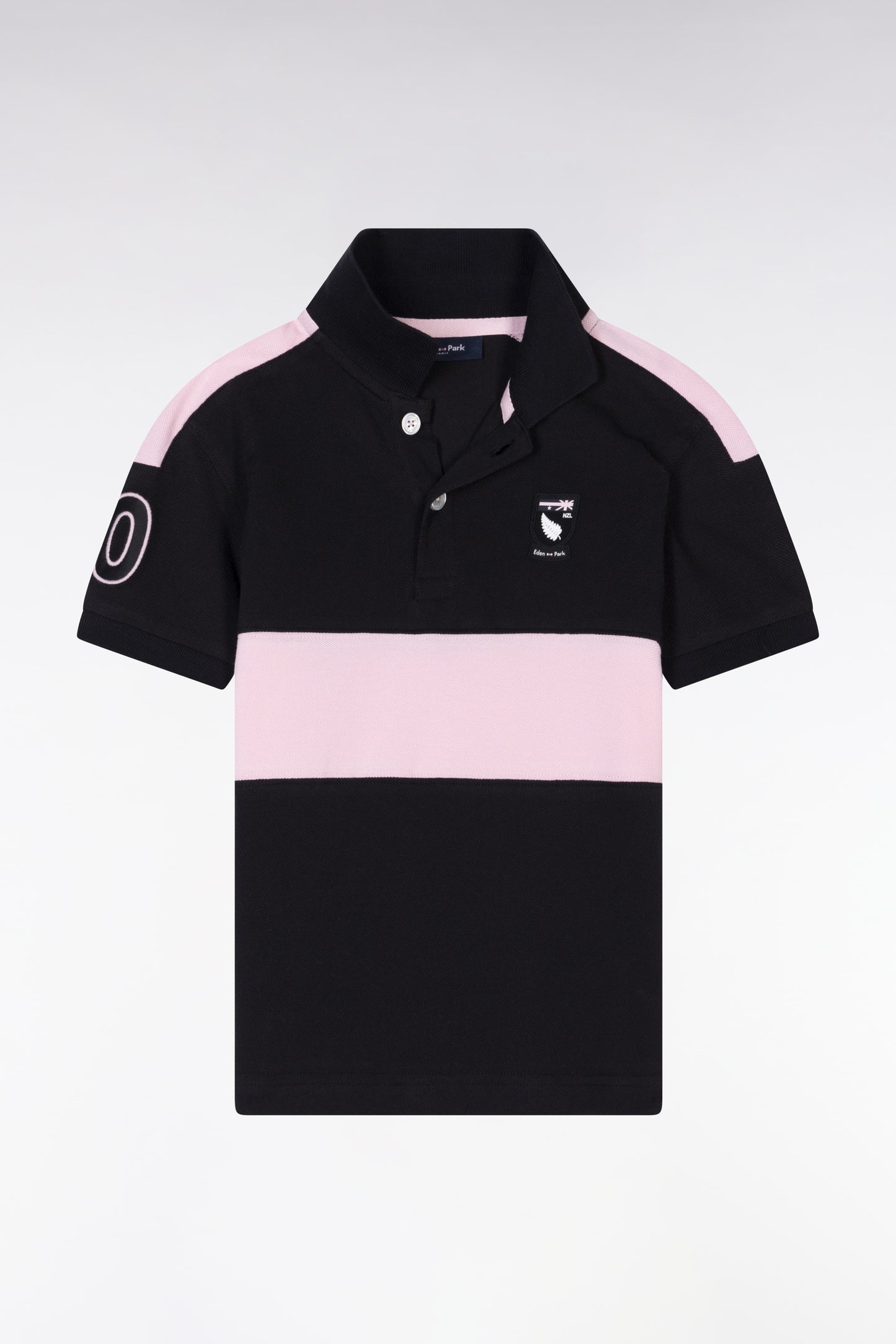 Straight-fit New Zealand polo shirt in black and pink cotton piqué