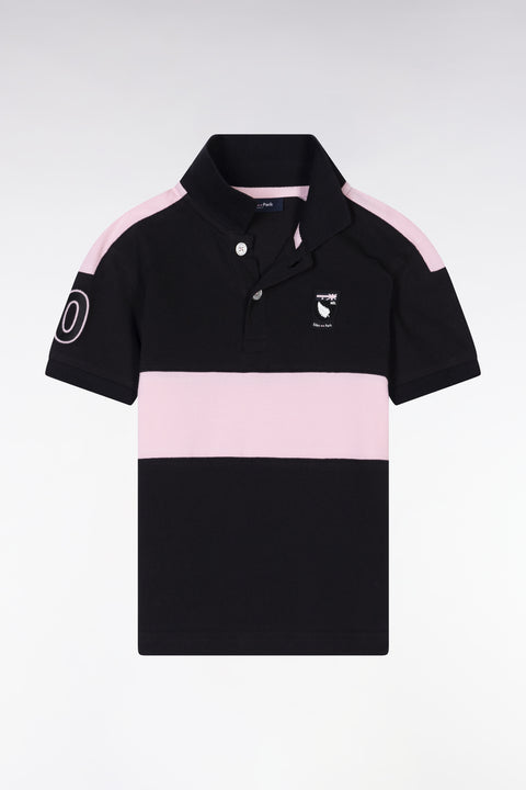 Polo New Zealand en piqué de coton noir et rose coupe droite - Image 1