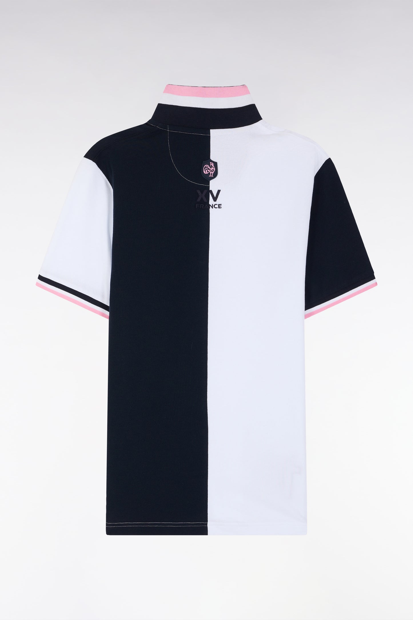 Straight-fit short-sleeved polo shirt in two-tone white and navy cotton