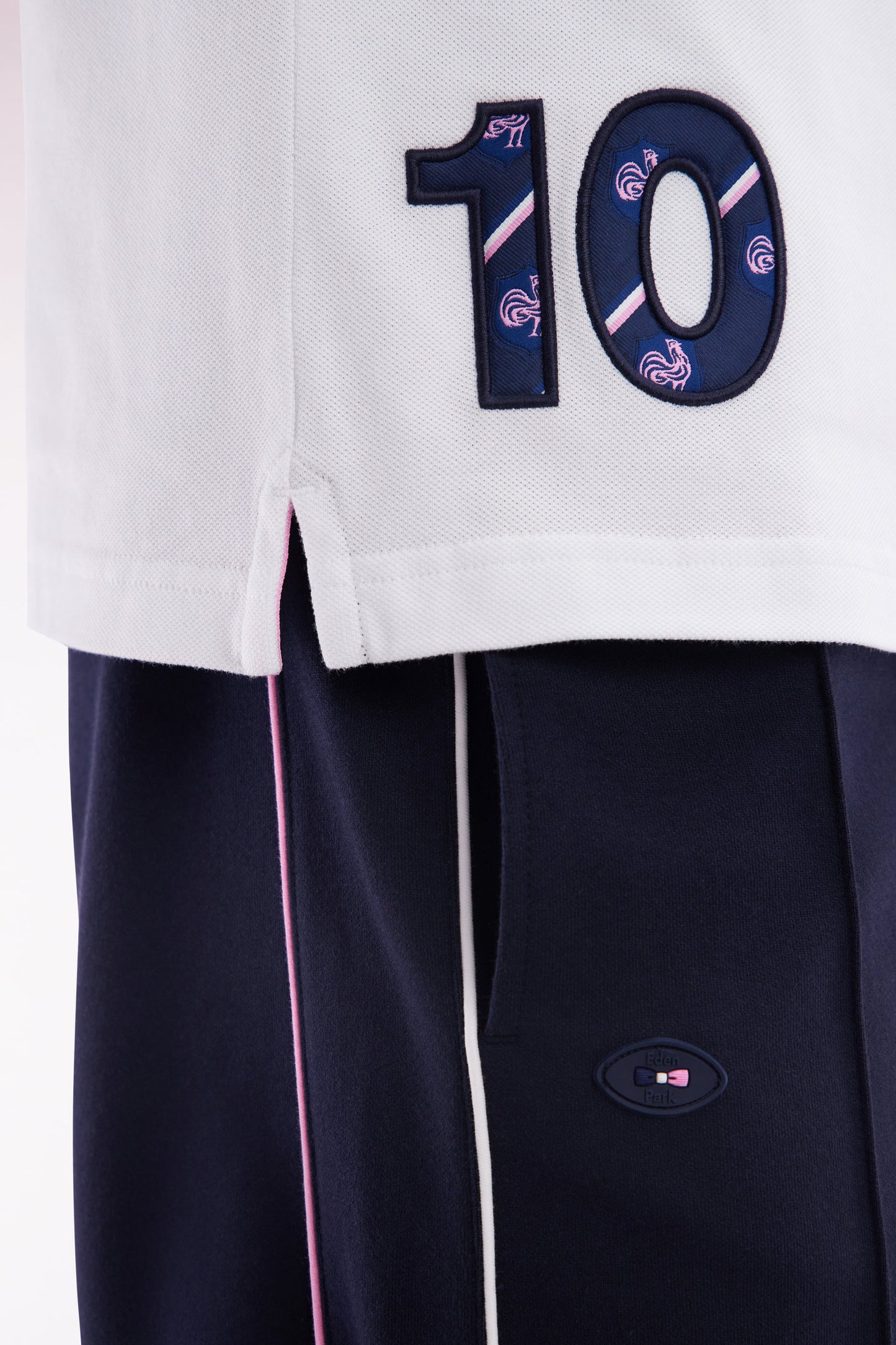 Straight-fit short-sleeved polo shirt in two-tone white and navy cotton