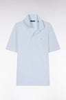 Polo à manches courtes en coton et lin bleu-gris coupe droite