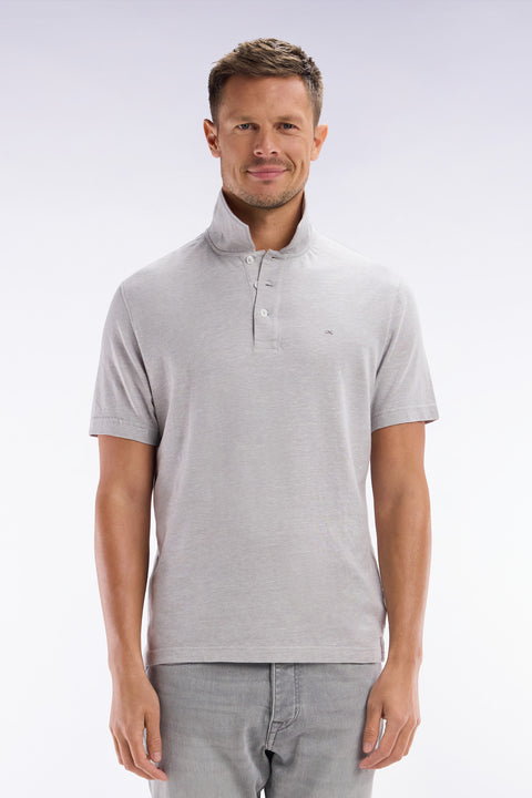 Polo à manches courtes en coton et lin gris clair coupe droite - Image 1