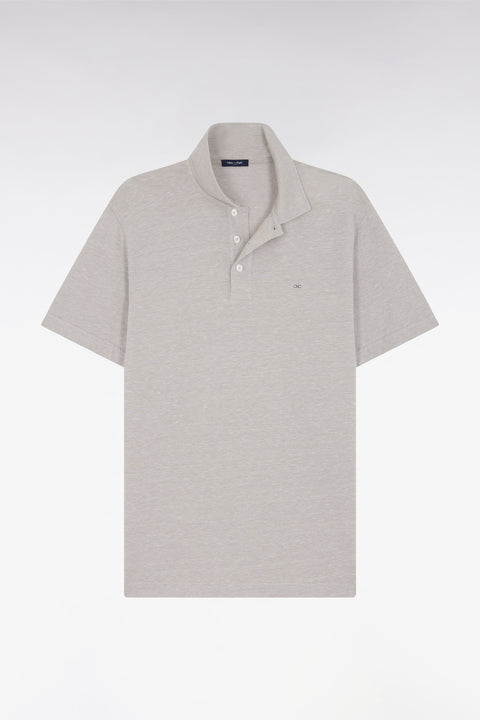 Polo à manches courtes en coton et lin gris clair coupe droite - Image 2
