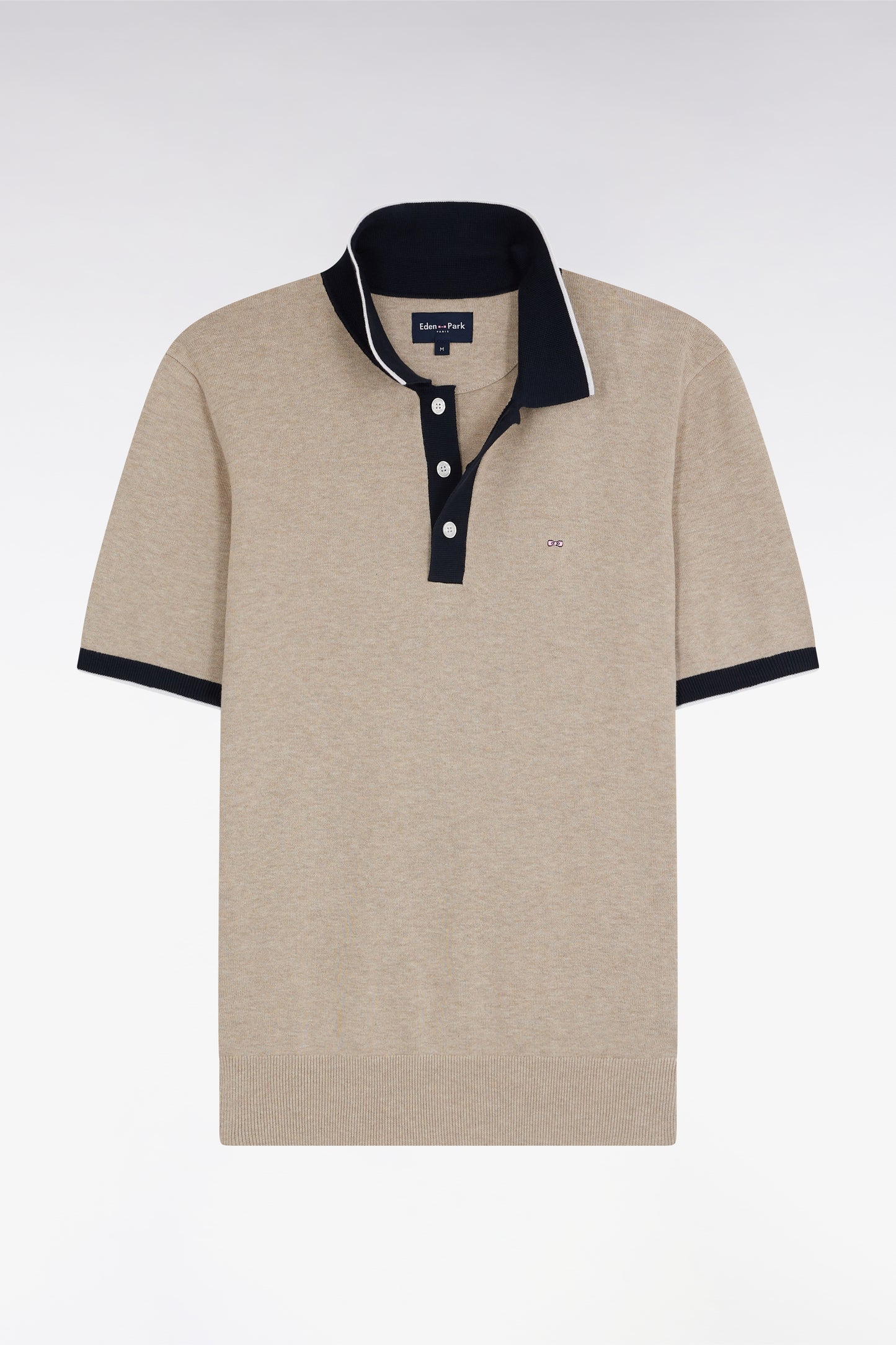 Pull manches courtes à col polo en coton beige coupe droite