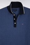 Pull manches courtes à col polo en coton bleu coupe droite