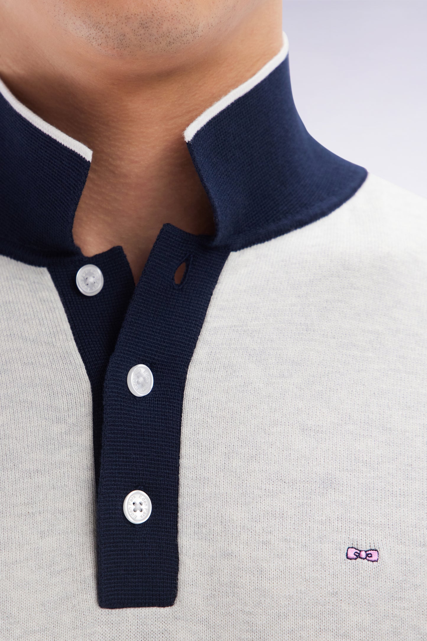 Straight-fit short-sleeved polo collar jumper in grey cotton