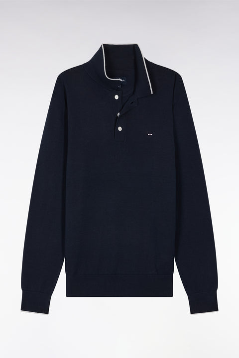 Pull col polo en coton marine et gris coupe droite - Image 2