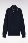 Pull col polo en coton marine et gris coupe droite