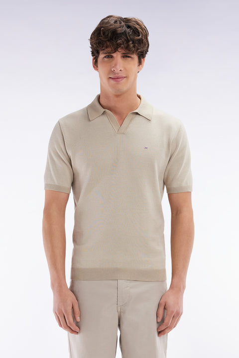 Pull col polo en coton beige coupe droite - Image 1