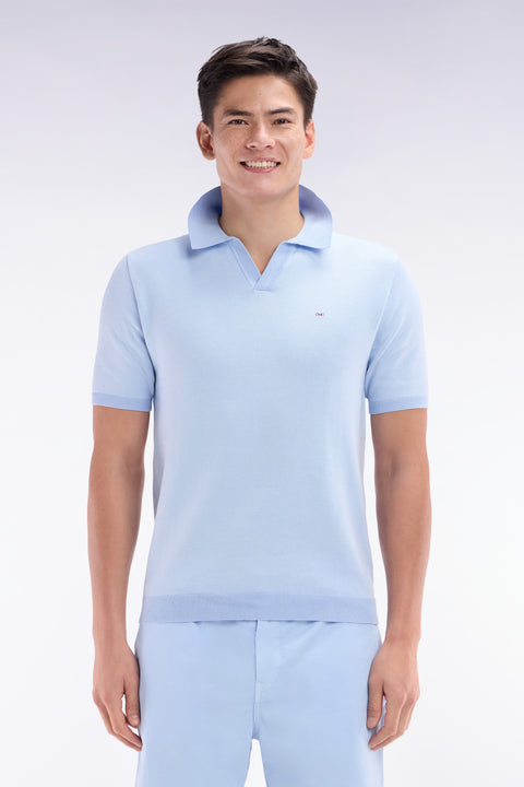 Straight-cut sky blue cotton polo neck jumper - Image 1