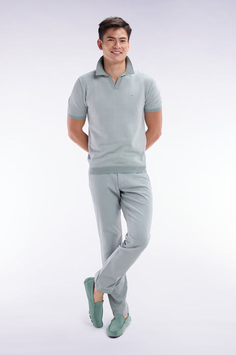 Straight-cut light grey cotton polo neck jumper - Image 3