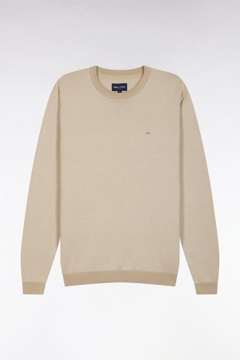 Straight-fit round neck cotton jumper in beige cotton - Image 2