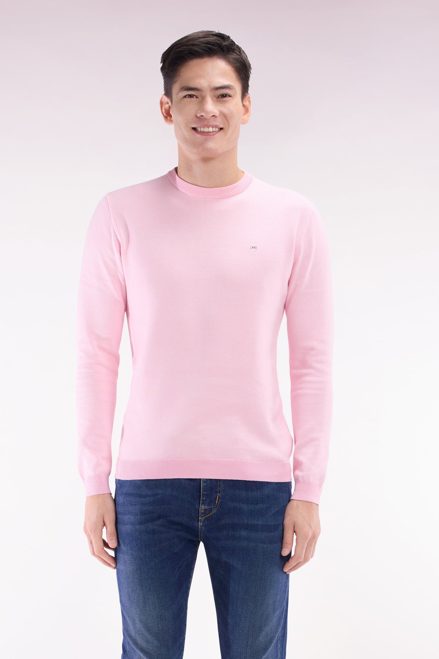 Straight-fit round neck cotton jumper in pink cotton