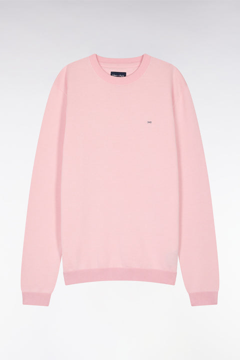 Straight-fit round neck cotton jumper in pink cotton - Image 2