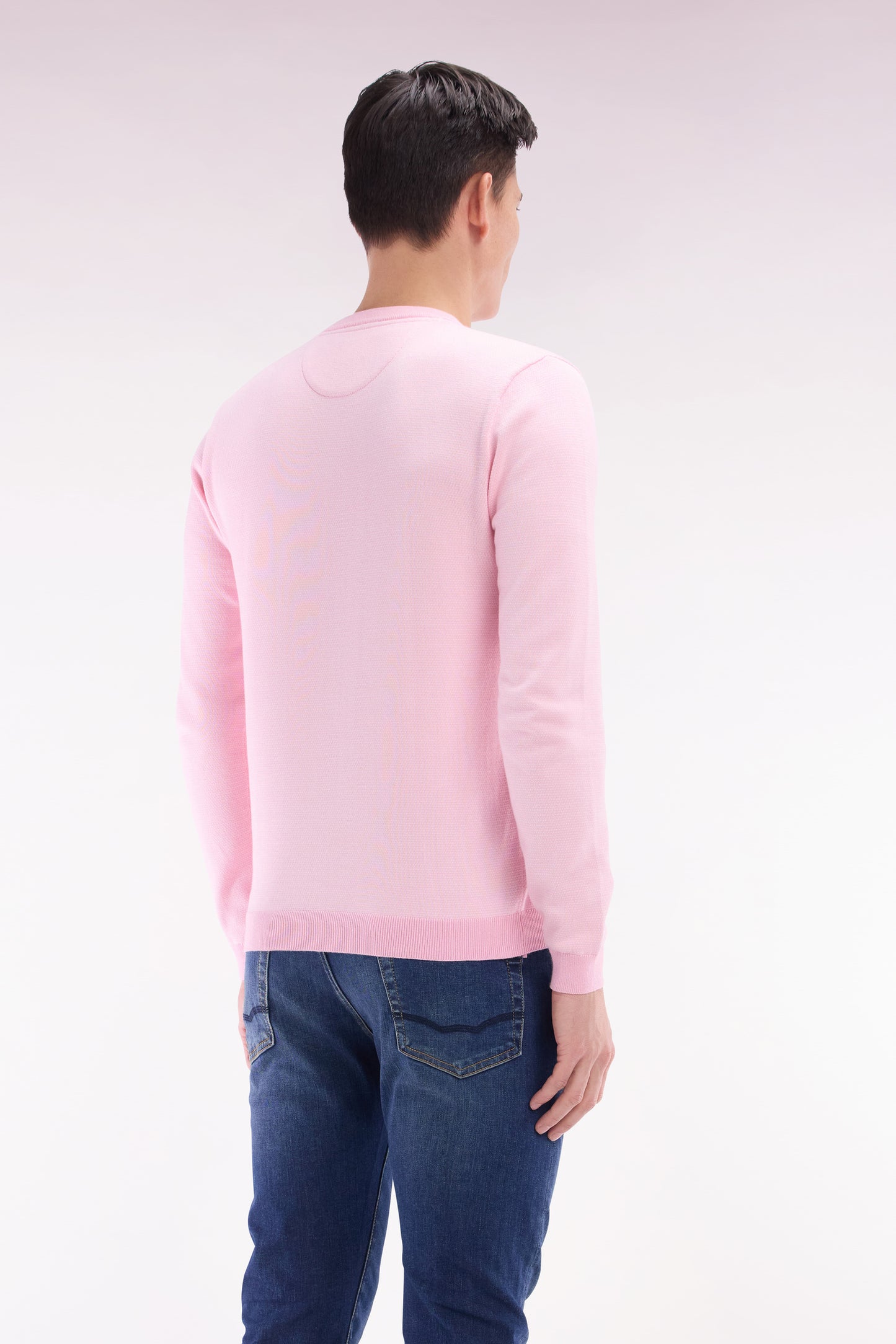 Straight-fit round neck cotton jumper in pink cotton
