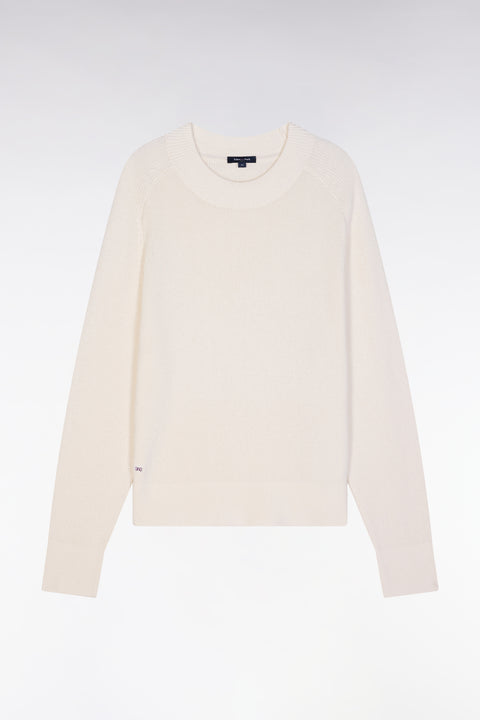 Pull col rond côtelé écru coupe décontractée - Image 2