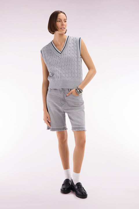 Pull sans manches en coton torsadé gris coupe décontractée - Image 1