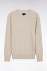 Straight-fit beige honeycomb cotton crew neck jumper