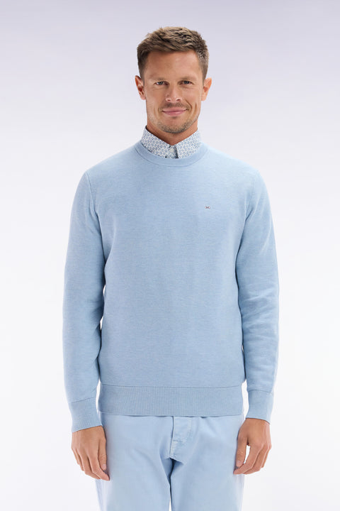 Straight-fit sky blue honeycomb cotton crew neck jumper - Image 1