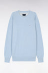 Straight-fit sky blue honeycomb cotton crew neck jumper