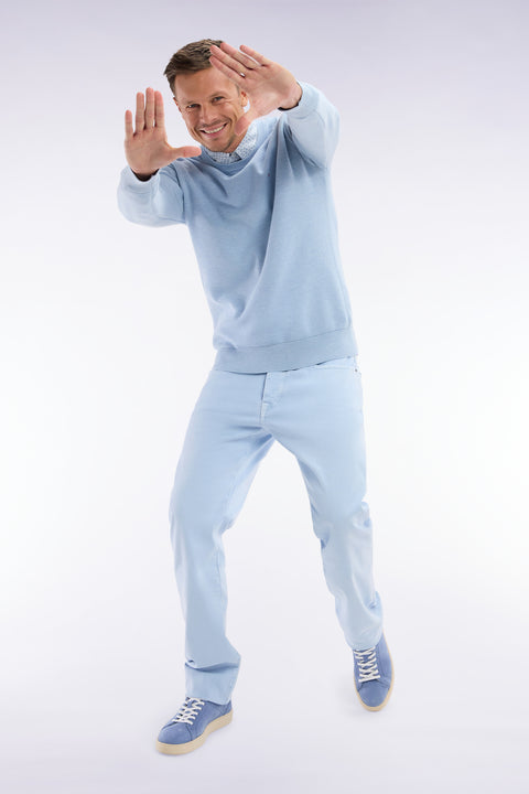 Straight-fit sky blue honeycomb cotton crew neck jumper - Image 3