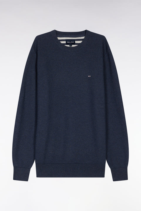Straight-fit navy honeycomb cotton crew neck jumper - Image 1